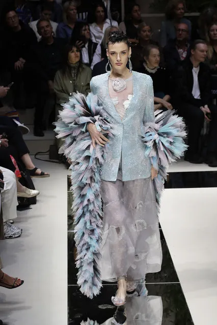 A model wears a creation as part of the Armani Spring-Summer 2020 collection, unveiled during the fashion week, in Milan, Italy, Saturday, September 21, 2019. (Photo by Luca Bruno/AP Photo)