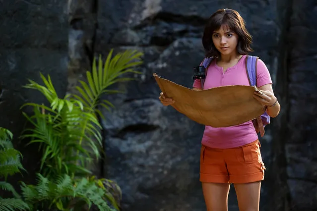 This image released by Paramount Pictures shows Isabela Moner in “Dora and the Lost City of Gold”. Moner stars in the new live-action film out Friday, Aug. 9, 2019, that presents an older but still adventurous version of the popular animated character from the Nickelodeon Jr. series “Dora the Explorer”. (Photo by Vince Valitutti/Paramount Pictures via AP Photo)