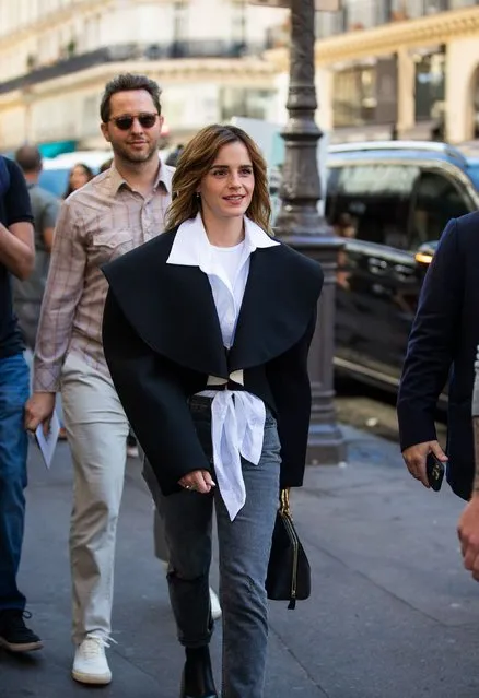 English actress Emma Watson is seen outside Schiaparelli during Paris Fashion Week – Haute Couture Fall Winter 2022 2023 – Day One on July 04, 2022 in Paris, France. (Photo by Christian Vierig/GC Images)