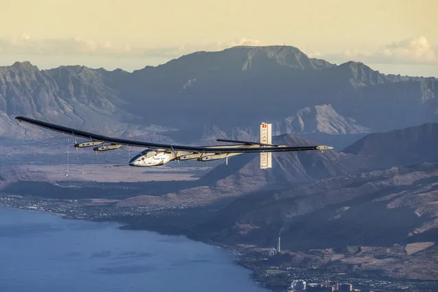 The Solar Impulse 2 plane is seen on a maintenance flight over Hawaii performed by the test pilot Markus Scherdel in a handout picture taken March 27, 2016, and released April 14, 2016. (Photo by Jean Revillard/Reuters/Solar Impulse)