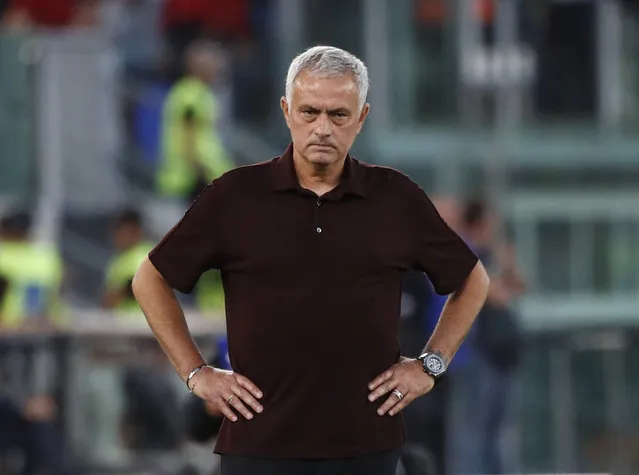 Jose Mourinho of AS Roma looks on during the Serie A match between AS Roma and Atalanta BC at Stadio Olimpico, Rome, Italy on 18 September 2022. (Photo by Alessandro Garofalo/Reuters)