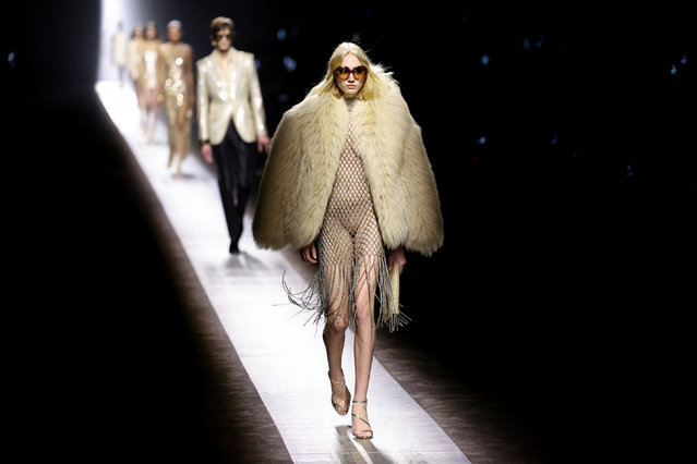 Models present creations from the Tom Ford Fall-Winter 2024/2025 collection during Milan Fashion Week in Milan, Italy, on February 22, 2024. (Photo by Claudia Greco/Reuters)