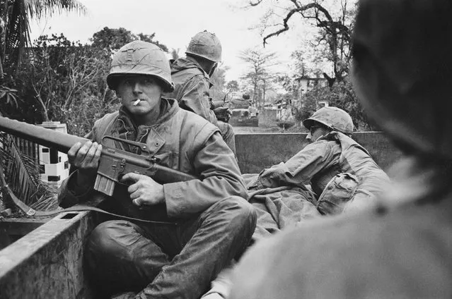American troops on board a truck at a forward command post in the city of Huế, during the Battle of Huế, Vietnam War, February 1968. (Photo by Terry Fincher/Daily Express/Hulton Archive/Getty Images)