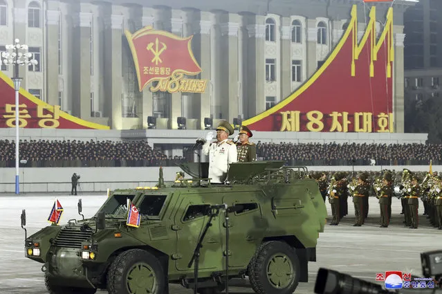 This photo provided by the North Korean government shows a military parade marking the ruling party congress, at Kim Il Sung Square in Pyongyang, North Korea Thursday, January 14, 2021. Independent journalists were not given access to cover the event depicted in this image distributed by the North Korean government. The content of this image is as provided and cannot be independently verified. Korean language watermark on image as provided by source reads: “KCNA” which is the abbreviation for Korean Central News Agency. (Photo by Korean Central News Agency/Korea News Service via AP Photo)