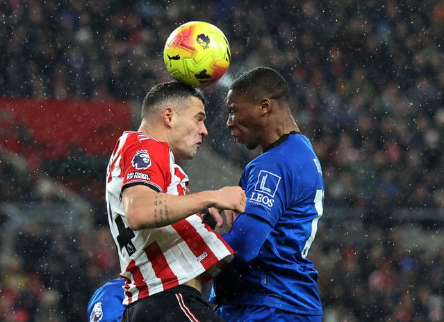 Sunderland’s Granit Xhaka in action with AFC Bournemouth’s Bafode Diakite in Sunderland, UK on November 29, 2025. (Photo by Scott Heppell/Reuters)