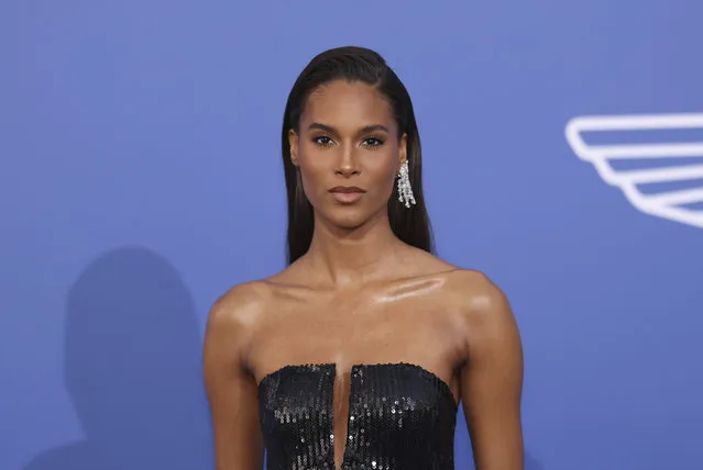 French model Cindy Bruna poses for photographers upon arrival at the amfAR Cinema Against AIDS benefit at the Hotel du Cap-Eden-Roc, during the 76th Cannes international film festival, Cap d'Antibes, southern France, Thursday, May 25, 2023. (Photo by Vianney Le Caer/Invision/AP Photo)
