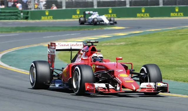 Ferrari Formula One driver Kimi Raikkonen of Finland drives during the first practice session of the Australian F1 Grand Prix at the Albert Park circuit in Melbourne March 13, 2015.   REUTERS/Mark Dadswell
