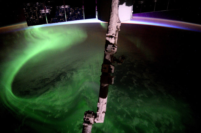 This handout image supplied by the European Space Agency (ESA), shows the Aurora Australis, southern lights, in an image taken by ESA astronaut Tim Peake from the International Space Station on April 17, 2016. ESA astronaut Tim Peake is performing more than 30 scientific experiments and taking part in numerous others from ESA's international partners during his six-month mission, named Principia, after Isaac Newtons ground-breaking Naturalis Principia Mathematica, which describes the principal laws of motion and gravity. (Photo by Tim Peake/ESA/NASA via Getty Images)