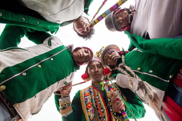 Warriors of the Canas community pose for a picture as they take part in the Luchas de Toqto (Toqto Fights), ritual fights between communities for a good harvest and fortune for the rest of the year, in Cusco, Peru on February 1, 2024. (Photo by Oswald Charca/Reuters)