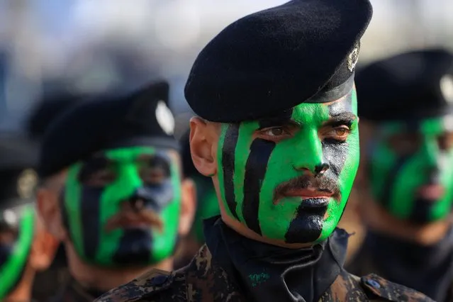 Interior Ministry Special Forces parade during a ceremony marking the Police Day in Baghdad on January 9, 2024. (Photo by Murtada Al-Sudani/Pool via AFP Photo)