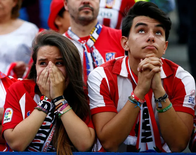 Atletico Madrid fans react during the last match at Vicente Calderon as Atletico Madrid bids farewell to its home of 51 years before moving to the newly-built Wanda Metropolitano, in Madrid Spain May 28, 2017. (Photo by Javier Barbancho/Reuters)