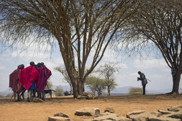 Maasai men converse under a tree after they cast their ballots in Eseki, 140 kms (85miles) south of Nairobi, Kenya, Tuesday, August 8, 2017. Kenyans on Tuesday voted in an election that pits President Uhuru Kenyatta against challenger Raila Odinga in an East African economic hub known for its relative, long-term stability as well as the ethnic allegiances that shadow its democracy. (Photo by Jerome Delay/AP Photo)