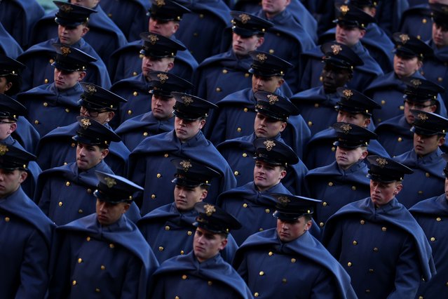 The Army Corp of Cadets march on the field before the 125th America's Game between the Army Black Knights and the Navy Midshipmen at Northwest Stadium on December 14, 2024 in Landover, Maryland. (Photo by Patrick Smith/Getty Images)