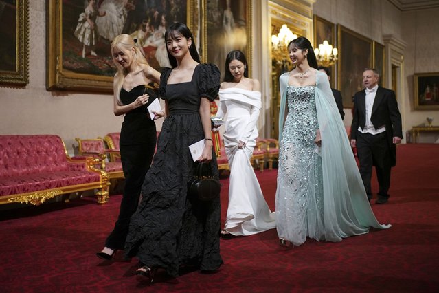 South Korean girl band Blackpink ahead of the State Banquet, for the state visit to the UK by President of South Korea Yoon Suk Yeol and his wife Kim Keon Hee, at Buckingham Palace, London, Tuesday, November 21, 2023. (Photo by Yui Mok/Pool Photo via AP Photo)