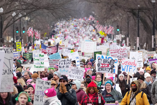Demonstrators participate in the “People's March on Washington” January 18, 2025 in Washington, DC. Activists were rallying in opposition to the incoming Trump administration's policy objectives two days before the presidential inauguration. (Photo by Christopher Furlong/Getty Images)
