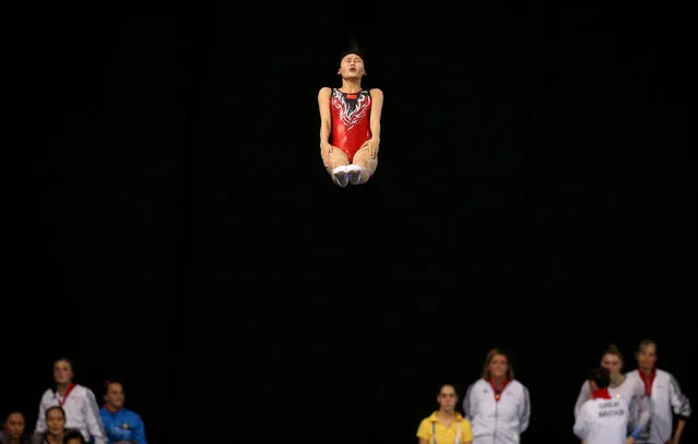Chinese Lingling Liu performs in the women's trampoline team final during the FIG World Championships Trampoline in32nd FIG Trampoline Gymnastics World Championships in Sofia, Bulgaria, 10 November 2017. (Photo by Stoyan Nenov/Reuters)