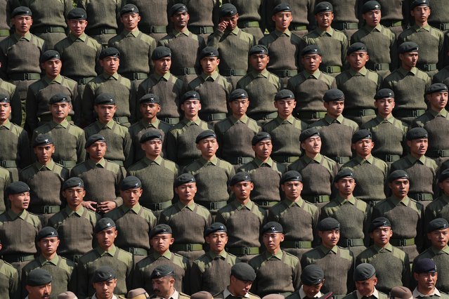 Gurkhas ahead of a photo with the Duke and Duchess of Edinburgh during the Attestation Parade, in Pokhara, on day four of their trip to Nepal on Friday, February 7, 2025. (Photo by Yui Mok/PA Images via Getty Images)
