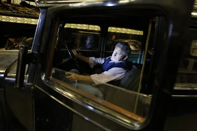 Italian collector Domenico Agostinelli checks an old car which belonged to the American gangster Al Capone in his museum in Dragona, near Rome, October 30, 2014. (Photo by Tony Gentile/Reuters)