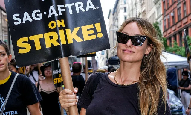 American actress and filmmaker Olivia Wilde at SAG-AFTRA Strike Picket Line in New York on July 14, 2023. The Richard Jewell star and director of Don’t Worry Darling shared a story to her Instagram followers, addressing the studios: “You share the wealth because you cannot exist without us”. (Photo by John Nacion/Rex Features/Shutterstock)