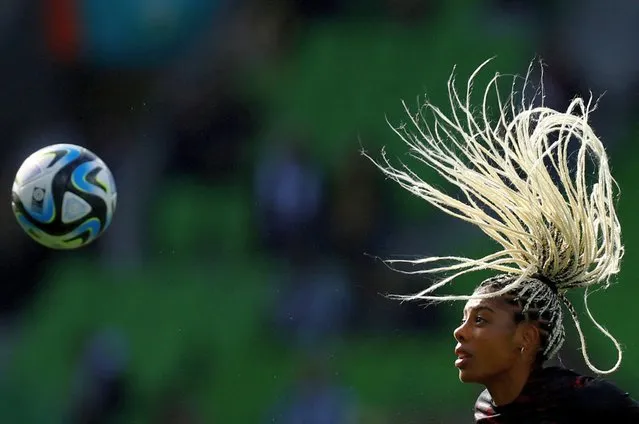 Canadian footballer Ashley Lawrence warms up before the match against Nigeria at the Fifa Women's World Cup in Melbourne on July 21, 2023. (Photo by Hannah Mckay/Reuters)