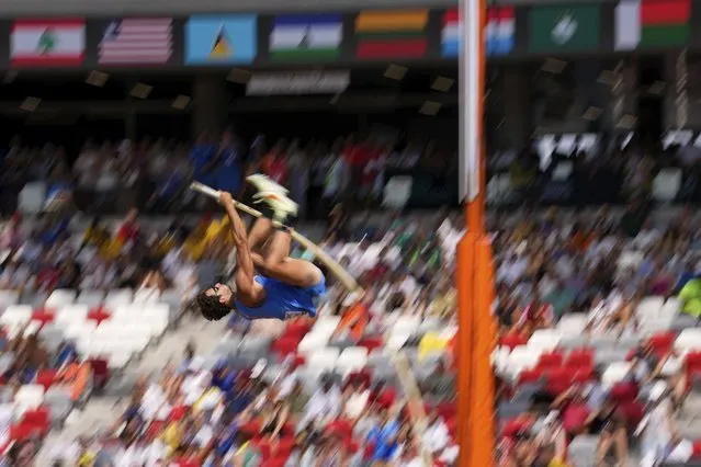 Claudio Michel Stecchi, of Italy, makes an attempt in the Men's pole vault qualification during the World Athletics Championships in Budapest, Hungary, Wednesday, August 23, 2023. (Photo by Matthias Schrader/AP Photo)