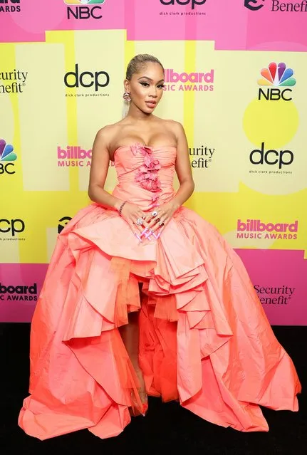 In this image released on May 23, American rapper Saweetie poses backstage for the 2021 Billboard Music Awards, broadcast on May 23, 2021 at Microsoft Theater in Los Angeles, California. (Photo by Rich Fury/Getty Images for dcp)