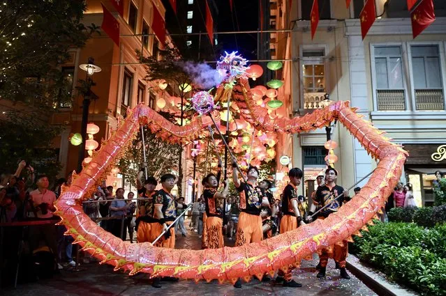 A LED dragon for the Mid-Autumn Festival makes its debut in Hong Kong, China on September 21, 2023. (Photo by Rex Features/Shutterstock)