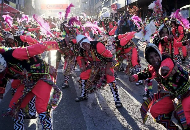 Thinku dancers perform during the "Senor del Gran Poder" (Lord of Great Power) parade in La Paz May 30, 2015. According to local media, thousands of dancers participated in this annual pagan religious celebration. REUTERS/David Mercado