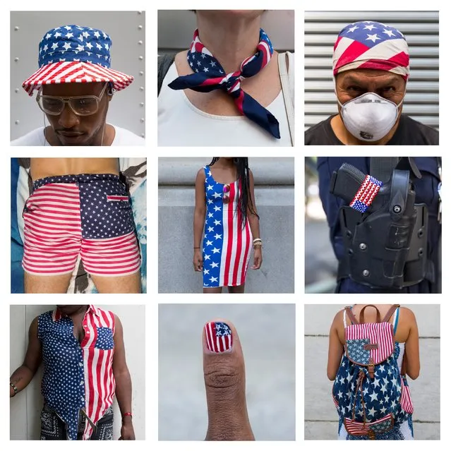 Different ways of wearing the U.S. flag are seen in this combination picture of images taken in New York on July 2 and July 3, 2015, ahead of the Fourth of July holiday. The U.S. celebrates its Independence Day on July 4. (Photo by Andrew Kelly/Reuters)