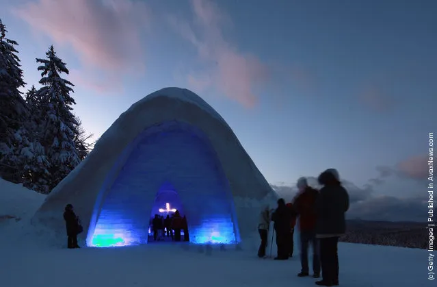 A church made entirely of snow and ice in southern Bavaria