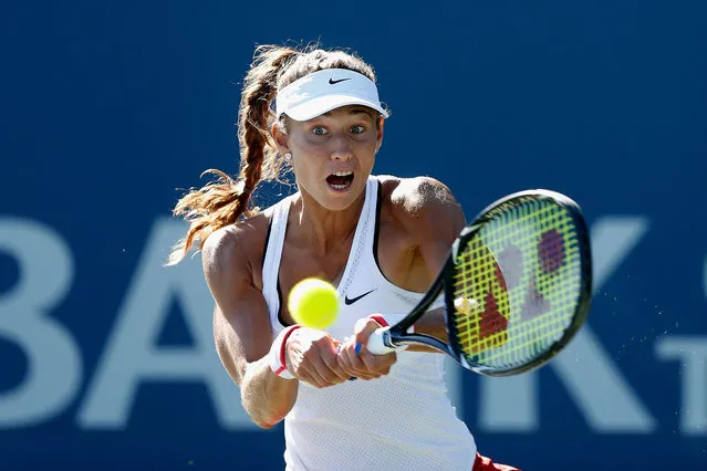 Vitalia Diatchenko of Russia plays against Ajla Tomljanovic of Croatia during day two of the Bank of the West Classic at the Stanford University Taube Family Tennis Stadium on August 4, 2015 in Stanford, California. (Photo by Lachlan Cunningham/Getty Images)