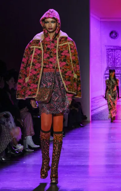 The latest fashion creation from Anna Sui is modeled during New York's Fashion Week, Monday, February 10, 2020. (Photo by Bebeto Matthews/AP Photo)