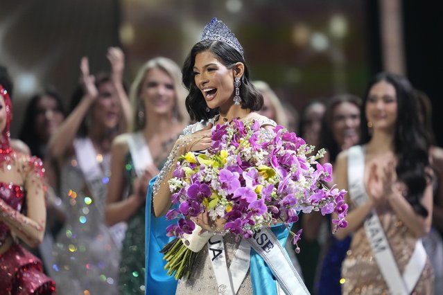 Miss Nicaragua Sheynnis Palacios reacts after being crowned Miss Universe at the 72nd Miss Universe Beauty Pageant in San Salvador, El Salvador, Saturday, November 18, 2023. (Photo by Moises Castillo/AP Photo)