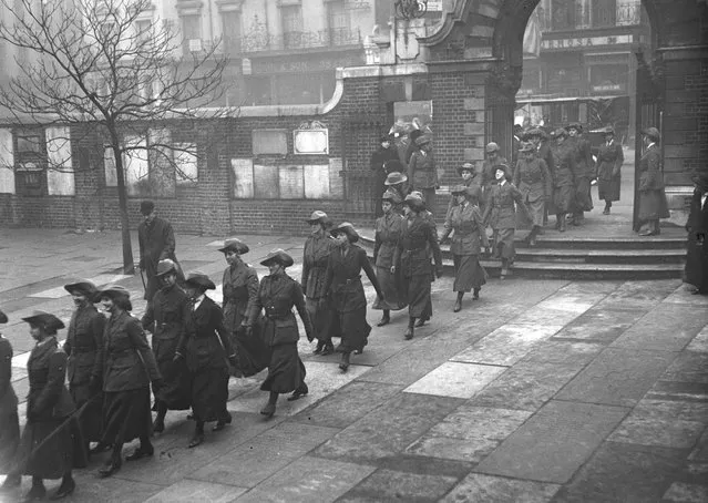 A parade of women ambulance drivers during World War I, November 1915. (Photo by Topical Press Agency)