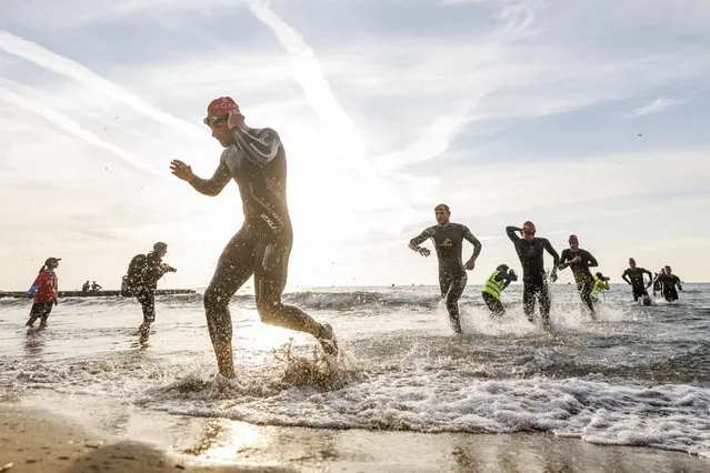 Athletes compete in the swim leg during the IRONMAN 70.3 Venice-Jesolo on October 09, 2022 in Jesolo, Italy. (Photo by Jan Hetfleisch/Getty Images for IRONMAN)