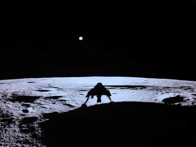 This handout photograph taken and released by Firefly Aerospace on March 2, 2025, shows the Firefly's Blue Ghost lander's shadow on the Moon's surface during its lunar landing as part of the Ghost Mission 1. A US company successfully landed its spacecraft on the Moon on March 2, 2025, making it only the second private lander to achieve this milestone, a live webcast from mission control showed. Firefly Aerospace's Blue Ghost Mission 1 touched down at 3:34 am US Eastern Time (0834 GMT) near Mons Latreille, a volcanic formation in Mare Crisium on the Moon's northeastern near side. (Photo by Handout/Firefly Aerospace via AFP Photo)