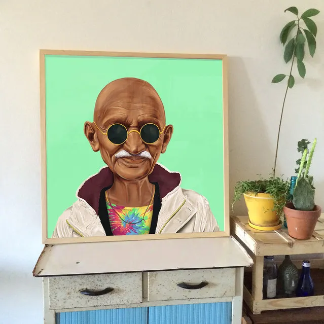 Hipstory: Gandhi portrait displayed. (Photo by Amti Shimoni/Caters News)