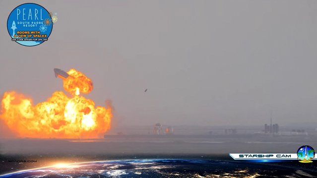 SpaceX Starship SN10 explodes after liftoff at South Padre Island, Texas, March 3, 2021, in this still image taken from a social media video. (Photo by Spadre.com/Twitter@SPACEPADREISLE)