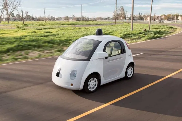 A Google self-driving car is shown in this handout photo released to Reuters March 15, 2015. Google will put 25 prototype self-driving “pod” cars on the roads in and around its Silicon Valley headquarters in Mountain View, California. These prototypes, built in Detroit, will have “removable” steering wheels and pedals so that drivers can assume manual control if needed in sticky situations. (Photo by Reuters/Google)