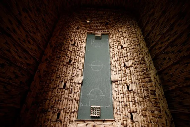 A replica of Gornik Zabrze stadium made from matchsticks by Janusz Urbanski is pictured in his flat in Ruda Slaska, Poland May 4, 2016. (Photo by Kacper Pempel/Reuters)