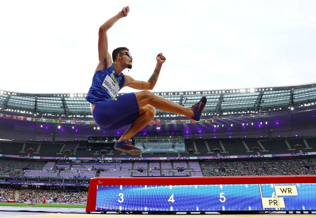 Rodrigo Parreira da Silva of Brazil in action during the T36 men's long jump final on September 2, 2024. (Photo by Gonzalo Fuentes/Reuters)