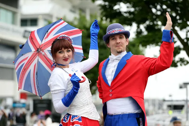 Britain Horse Racing, Investec Derby Festival, Epsom Racecourse on June 3, 2016. Racegoers in fancy dress pose on ladies day. (Photo by Matthew Childs/Reuters/Action Images/Livepic)