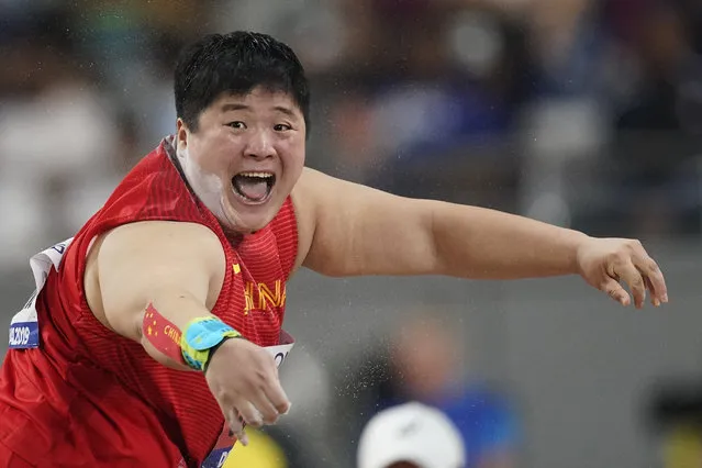 Lijiao Gong, of China, competes in the women's shot put final at the World Athletics Championships in Doha, Qatar, Thursday, October 3, 2019. (Photo by David J. Phillip/AP Photo)