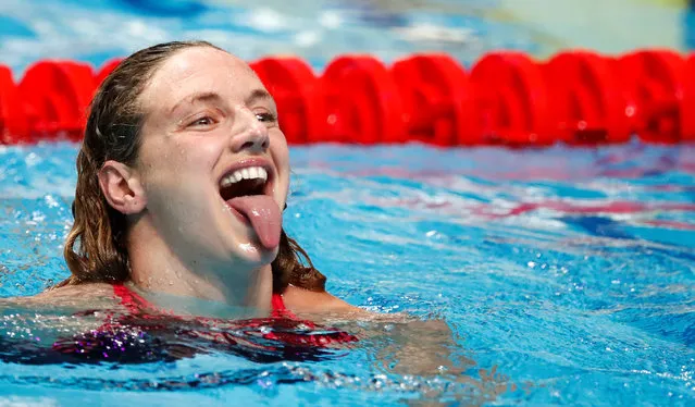Katinka Hosszu of Hungary celebrates after winning the Women' s 200 m Individual Medley Final of swimming at the 17 th FINA World Championships in Budapest, Hungary on July 24, 2017. Katinka Hosszu claimed the title with 2:07.00. (Photo by Stefan Wermuth/Reuters)