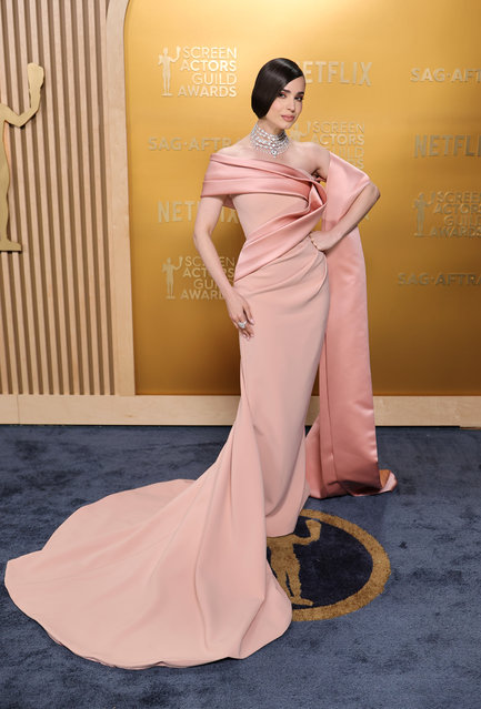 American actress and singer Sofia Carson attends the 31st Annual Screen Actors Guild Awards at Shrine Auditorium and Expo Hall on February 23, 2025 in Los Angeles, California.  (Photo by Neilson Barnard/Getty Images)
