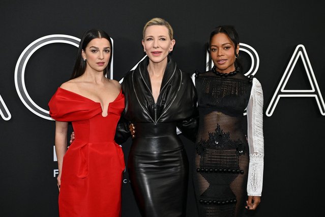 (L-R) English actress Marisa Abela, US-Australian actress Cate Blanchett and English actress Naomie Harris arrive for the premiere of “Black Bag” at AMC Lincoln Square in New York on March 9, 2025. (Photo by Angela Weiss/AFP Photo)
