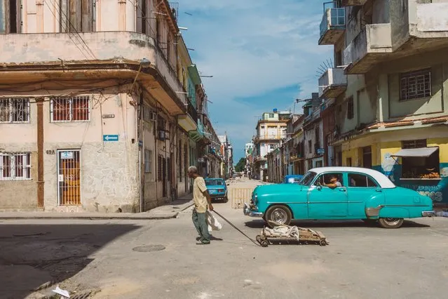 A bright blue vintage car pictured on the streets in Havana, Cuba, July 2016. (Photo by Bobi Dojcinovski/REX Shutterstock)