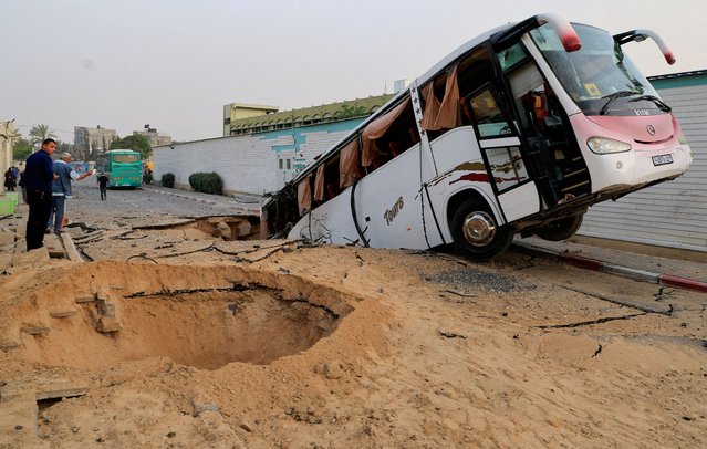 Palestinians inspect the damage, after the European Hospital was partially damaged in Israeli airstrikes, according to the Gaza Health Ministry, in Khan Younis, in the southern Gaza Strip on May 13, 2025. (Photo by Hatem Khaled/Reuters)
