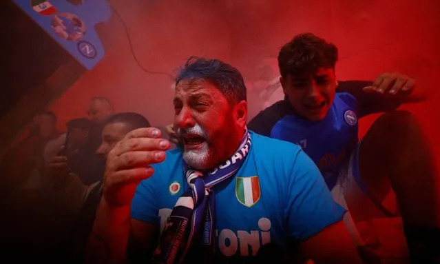 Napoli fans celebrate winning the Serie A in Naples, Italy on May 4, 2023. (Photo by Guglielmo Mangiapane/Reuters)