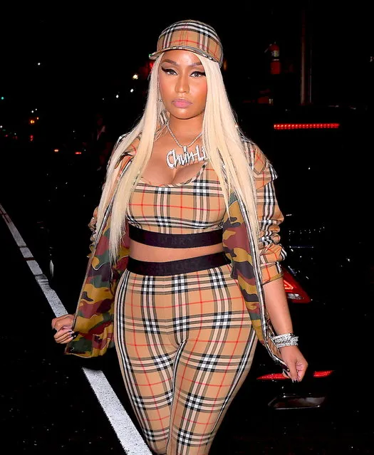 Rapper Nicki Minaj was spotted out in New York, NY after a vicious twitter war with ex-boyfriend, Safaree Samuels on August 15, 2018. The pair threw insults and accusations. Nicki looked completely and utterly unfazed by the drama as she arrived one hour late to a live Tidal interview in Soho. She wore head to toe Burberry, showing off her curves. (Photo by 247PAPS.TV/Splash News and Pictures)